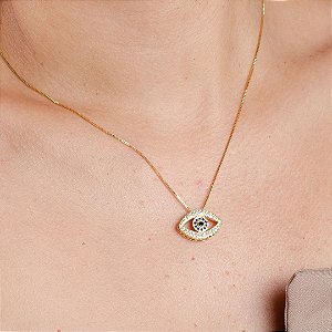 Gargantilha Olho Grego Cravejado - Semijoia 18k - MC07-13260