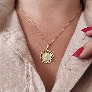 Gargantilha Mandala Vazada N.Sra Aparecida - Semijoia 18k - MG38-18140