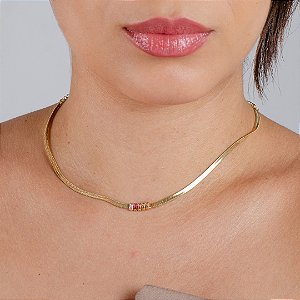 Gargantilha Laminada C/ Pedras Multicor - Semijoia 18k - MG52-11180