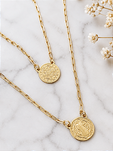 Escapulário Medalha de São Bento - Dupla Face - Semijoia 18k - MG55-24280