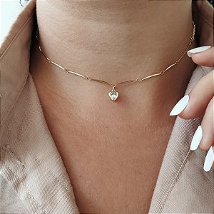 Gargantilha Choker C/Coração - Semijoia 18k - MG62-07220