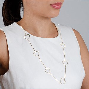 Gargantilha Longuinho Coração Vazado Semijoia 18k - MG66-12140