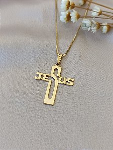 Gargantilha Crucifixo Jesus - Semijoia 18k - MG82-780