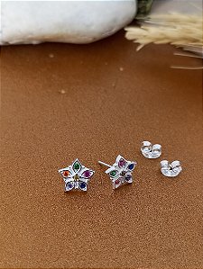 Brinco Flor Com Zircônias Color - Prata 925 - BR345-1886