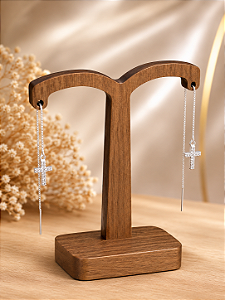 Brinco Pêndulo Com Crucifixo Cravejado - Prata 925 - BR350