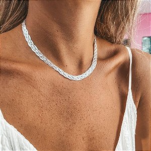 Gargantilha Trançada 5 Fios - 45cm - Prata 925 - MG213-98510