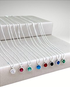 Gargantilha Ponto Luz Pedra Vermelha Zircônia - Prata 925 - MG249-X184