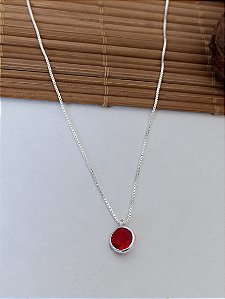 Gargantilha Ponto Luz Pedra Vermelha Zircônia - Prata 925 - MG249-1572