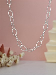 Gargantilha Choker Elo Alongado Trabalhado - Prata 925 - MG293-22134