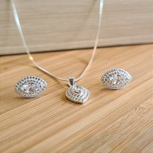 Conjunto Navete Cravejado - Prata 925 - MCJ83-61370