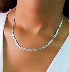 Gargantilha Trançada 3 Fios - 45cm - Prata 925 - MG358-60362