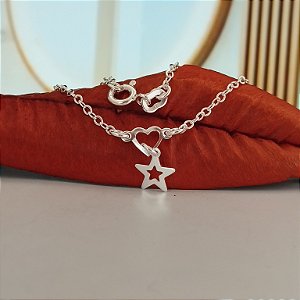 Gargantilha Choker Coração e Estrela - Prata 925 - MG369-23138