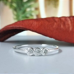Anel Três Corações Com Zircônias - Prata 925 - MA300-956