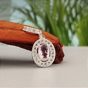 Berloque Ponto de Luz Cravejado Rosa (Oval) - Prata 925 - MBL214-1378