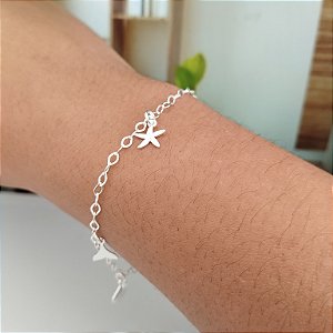 Pulseira Estrela do Mar + Concha+ Rabo de Baleia - Prata 925 - MP771-18108
