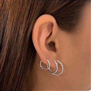 Trio Argolas Redondas Trabalhadas 15mm-17mm-19mm - Prata 925 - BR756-984