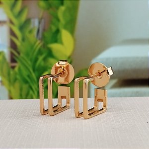 Argola Dupla Quadrada Vazada - Semijoia 18k - BR788-784