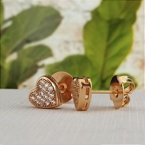 Brinco Coração Cravejado - Semijoia 18k - BR909-670