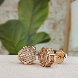 Brinco Geométrico Cravejado - Semijoia 18k - BR959-12130