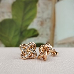 Brinco Nó Cravejado - Semijoia 18k - BR937-09130