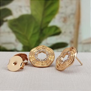 Brinco Redondo Trabalhado Cravejado - Semijoia 18k - BR949-10130