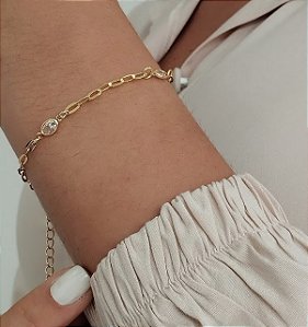 Pulseira Elo Cartier C/ Ponto de Luz Oval - Semijoia 18k - MP780-07110