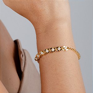 Pulseira Elos C/ Pérola - Semijoia 18k - MP799-16180