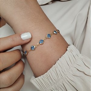 Pulseira C/ Pedras de Zircônia Azul - Semijoia 18k - MP800-11130