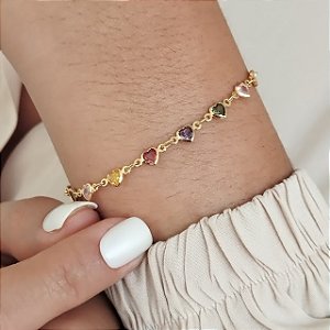 Pulseira Corações Colors - Semijoia 18k - MP850-21220