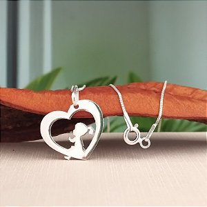 Gargantilha Coração Com Menina - Prata 925 - MG488-21130
