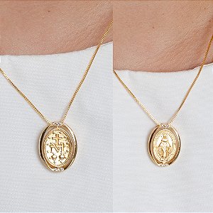 Gargantilha Medalha Nossa Sra. das Graças Dupla Face - Semijoia 18k - MG450-27270
