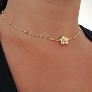 Gargantilha Chocker Bolinhas C/ Flor - Semijoia 18k - MG436-16180