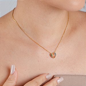 Gargantilha Coração Cravejado Multicor - Semijoia 18k - MG516-19198