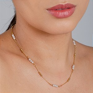 Gargantilha Bolinha Com Pérola - Semijoia 18k - MG517-17180