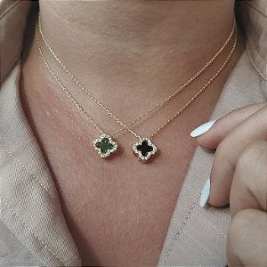 Gargantilha Trevo Com Zircônias - Semijoia 18k - MG549-13176