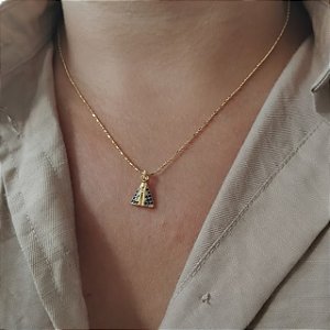 Gargantilha Nossa Sra. Aparecida Cravejada - Semijoia 18k - MG522-12150