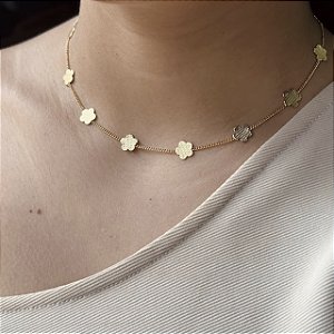 Gargantilha Choker FloresTrabalhada - Semijoia 18k - MG445-14160