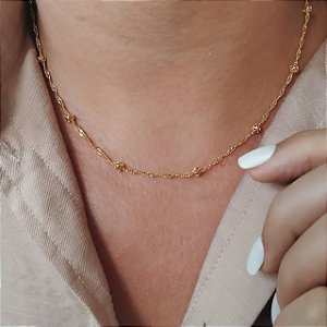 Gargantilha  Bolinhas Trabalhadas - Semijoia 18k - MG524-13150