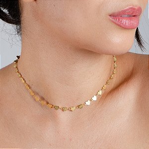 Gargantilha Choker Corações Trabalhados - Semijoia 18k - MG478-16186
