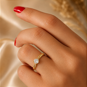Anel Solitário com Zircônias - Semijoia 18k - MA352-09136