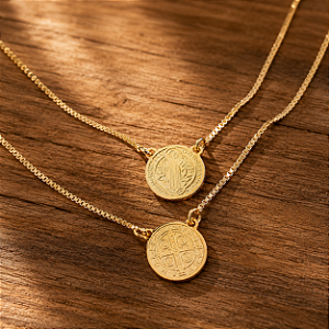 Escapulário Medalha de São Bento - Dupla Face - Semijoia 18k - MG591-21330