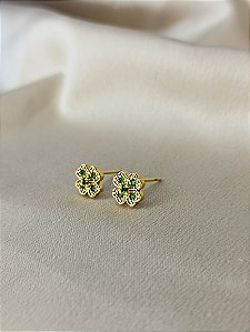 Brinco Trevo Com Zircônia Verde - Semijoia 18k - B112-462