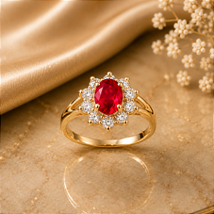 Anel de Formatura Pedra Vermelha - Semijoia 18k - ANF3-12150