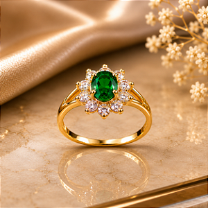 Anel de Formatura Pedra Verde - Semijoia 18k - ANF4-12150