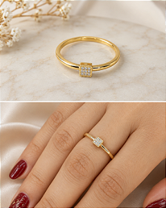 Anel Quadrado com zircônias - Semijoia 18k - MA394-06136