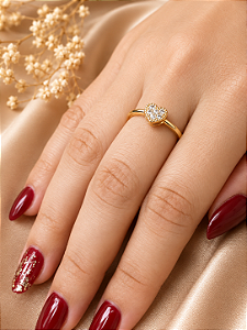Anel Coração Cravejado - Semijoia 18k - MA399-26156