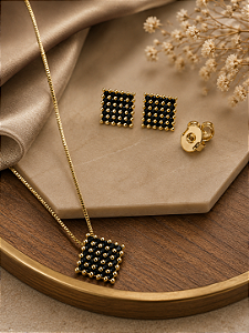 Conjunto Feminino Preto - Semijoia 18k - MCJ97-26260