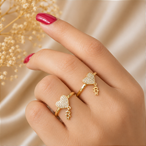 Anel Coração Cravejado Com Menino - Semijoia 18k - MA402-10230