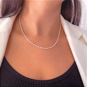 Gargantilha Laminada Fio Torcido - 45cm - Prata 925 - MG576-32192