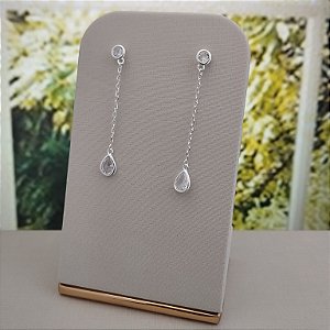 Brinco Ponto de Luz  Pêndulo Gota Com Correntinha - Prata 925 - B149-28168
